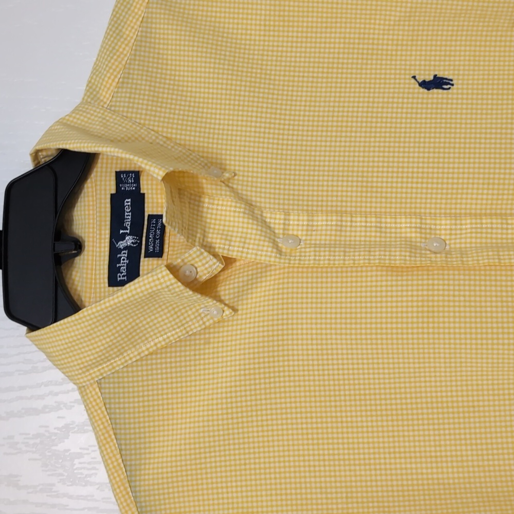 Ralph Lauren Yellow Gingham Yarmouth Button Down Shirt. Size 15 1/2 Medium